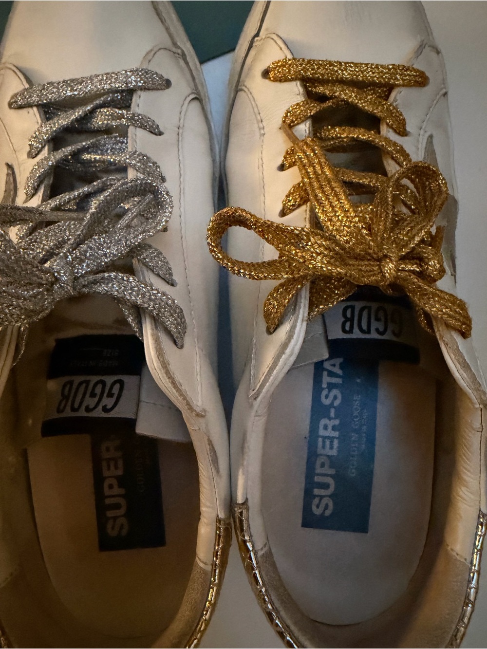 Golden Goose White Sneakers with Gold & Silver Laces - Picture 6 of 6